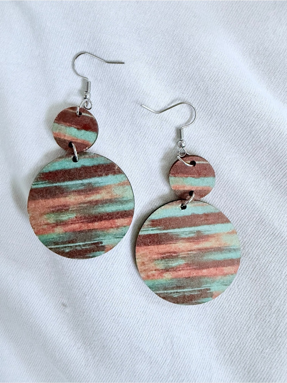 Striped Round Double-Drop Earrings in Turquoise & Rust